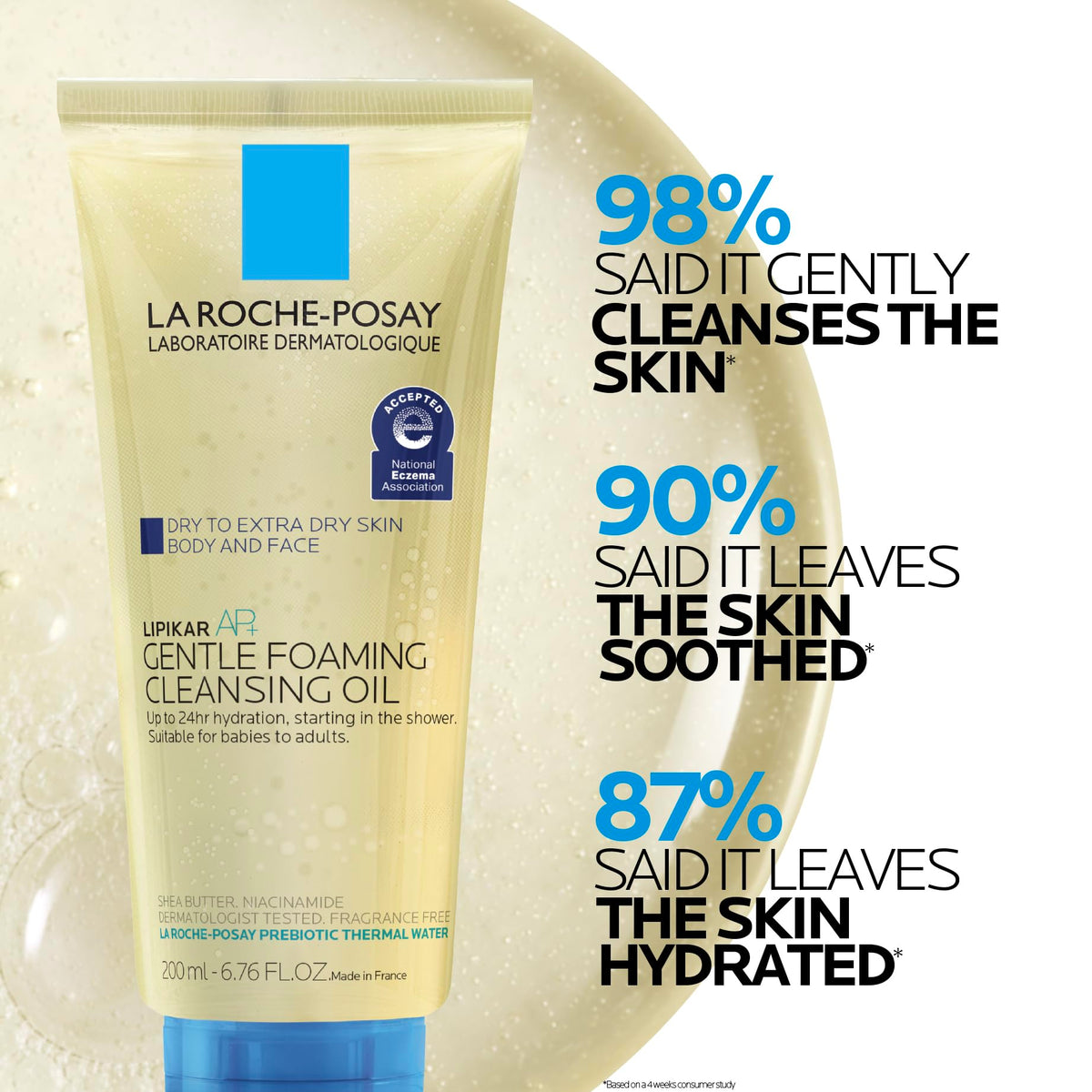 La Roche-Posay foam in hand demonstrating mild oil-to-foam action