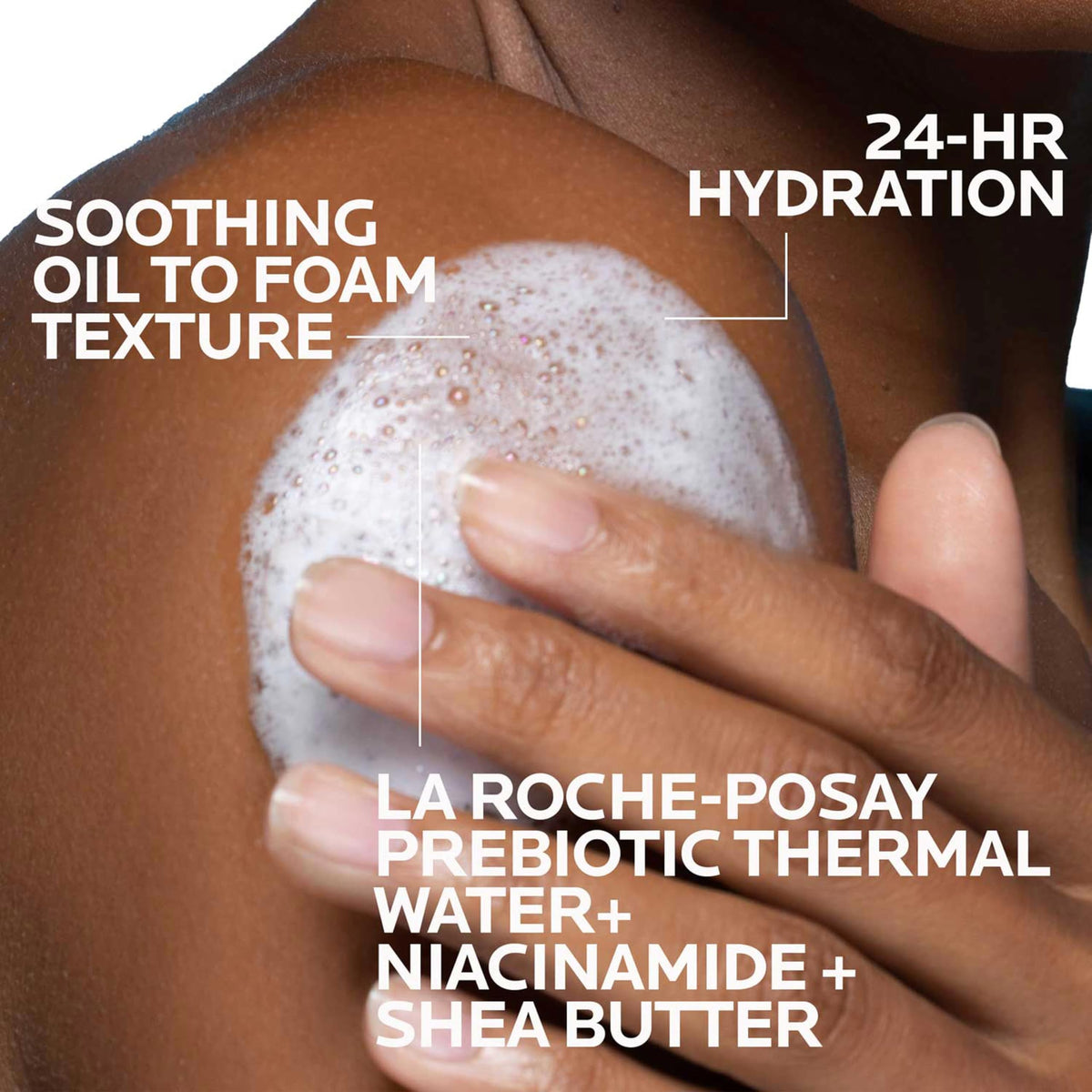 La Roche-Posay Lipikar AP+ oil texture close-up, brand highlighting moisturizing feel