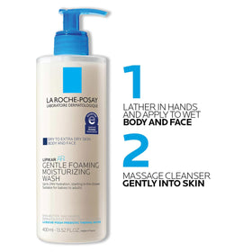 la roche-posay foam on palm depicting moisturizing lather benefit