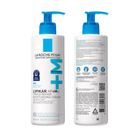 La Roche-Posay 400 mL jar next to common objects showing size and long-lasting supply