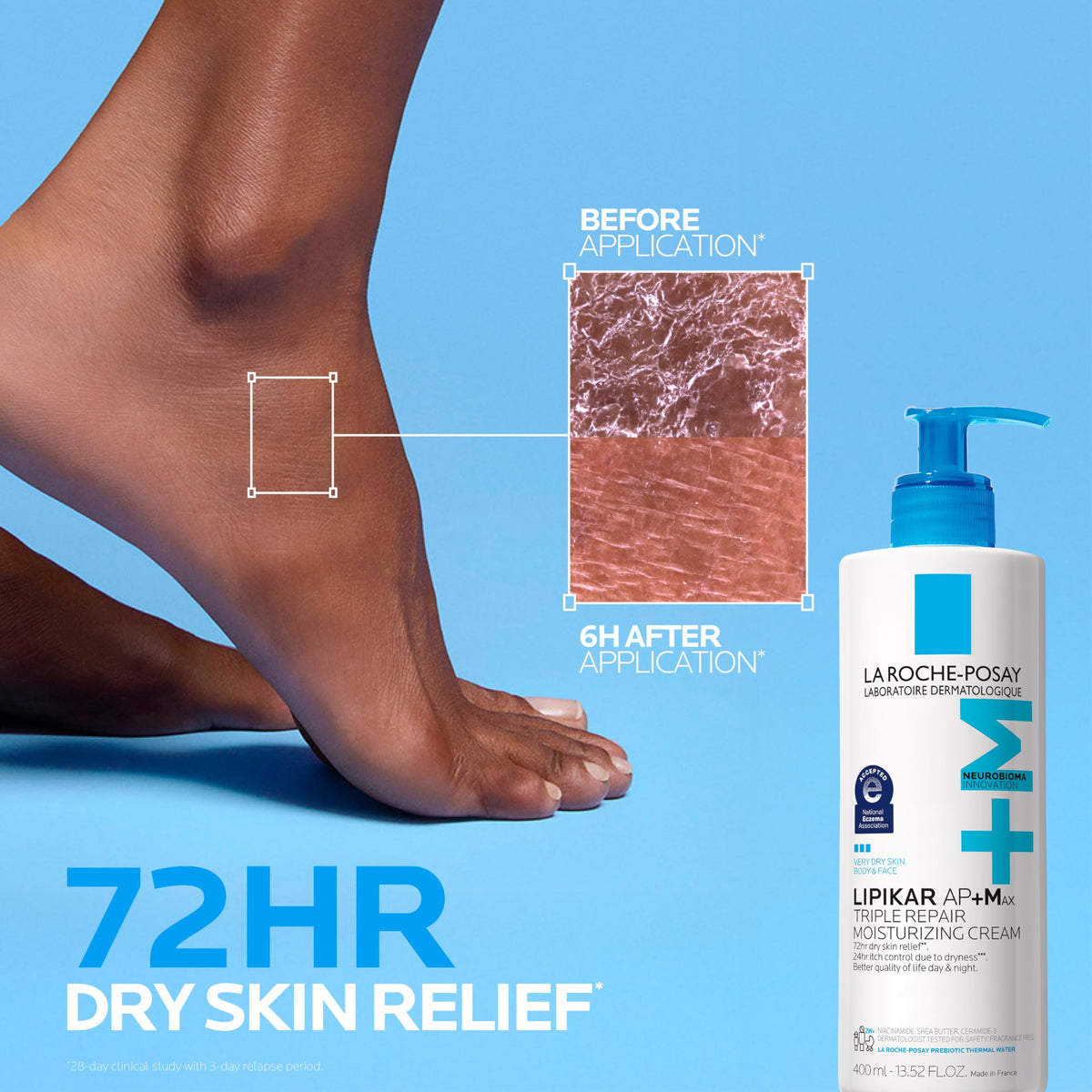 La Roche-Posay cream texture close-up demonstrating rich, fast-absorbing hydration