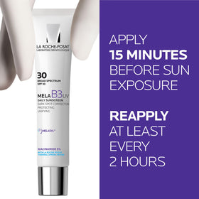 La Roche-Posay product swatch on hand illustrating even spread and no white cast benefit