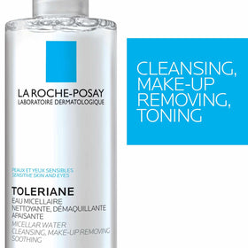 Close-up of La Roche-Posay label highlighting ingredients and sensitive-skin safety