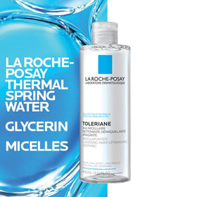 La Roche-Posay bottle next to common toiletry for scale, convenient value size benefit