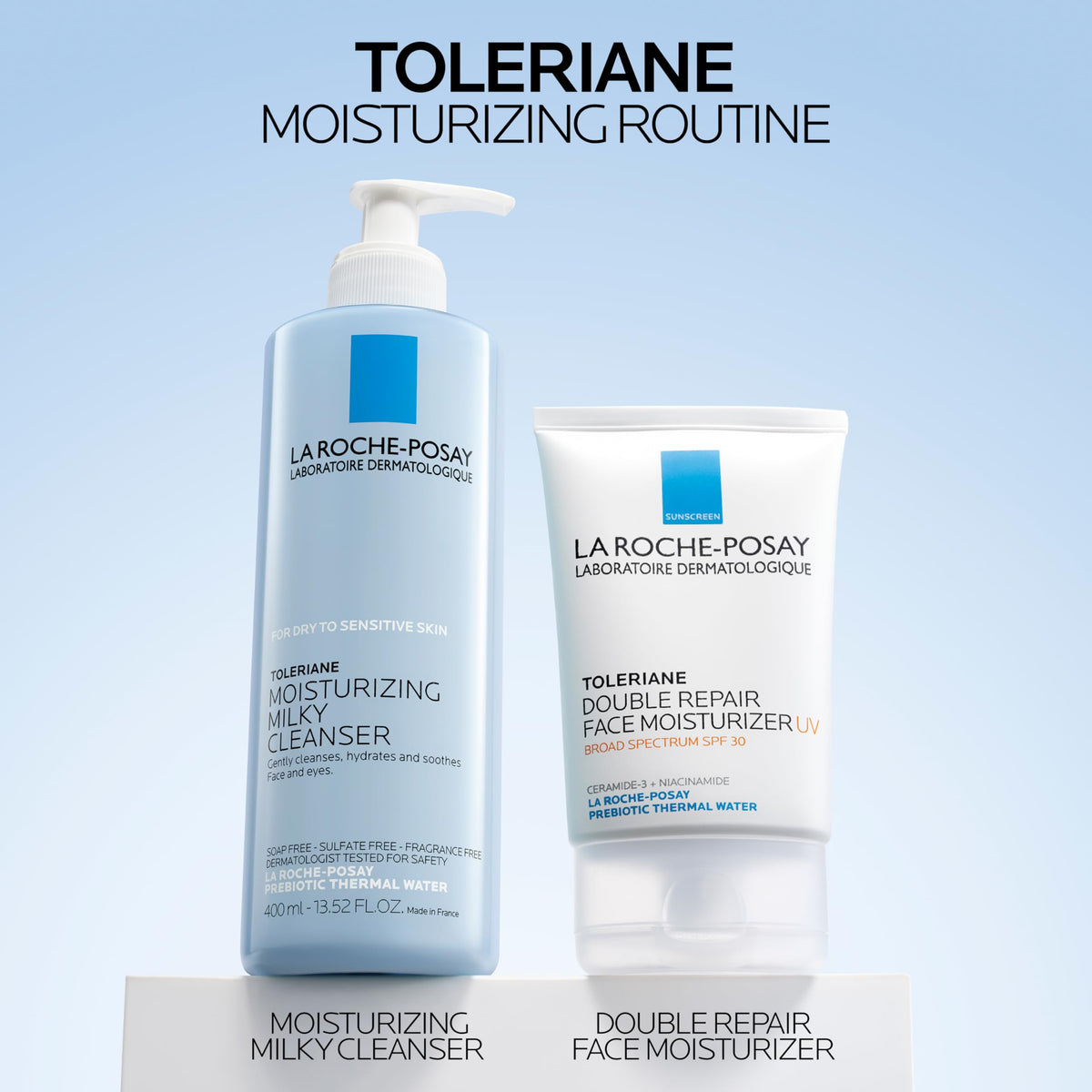 La Roche-Posay label close-up displaying key ingredients and clean formula