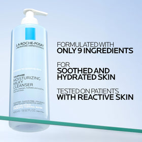 La Roche-Posay bottle held in hand showing size and travel-friendly scale