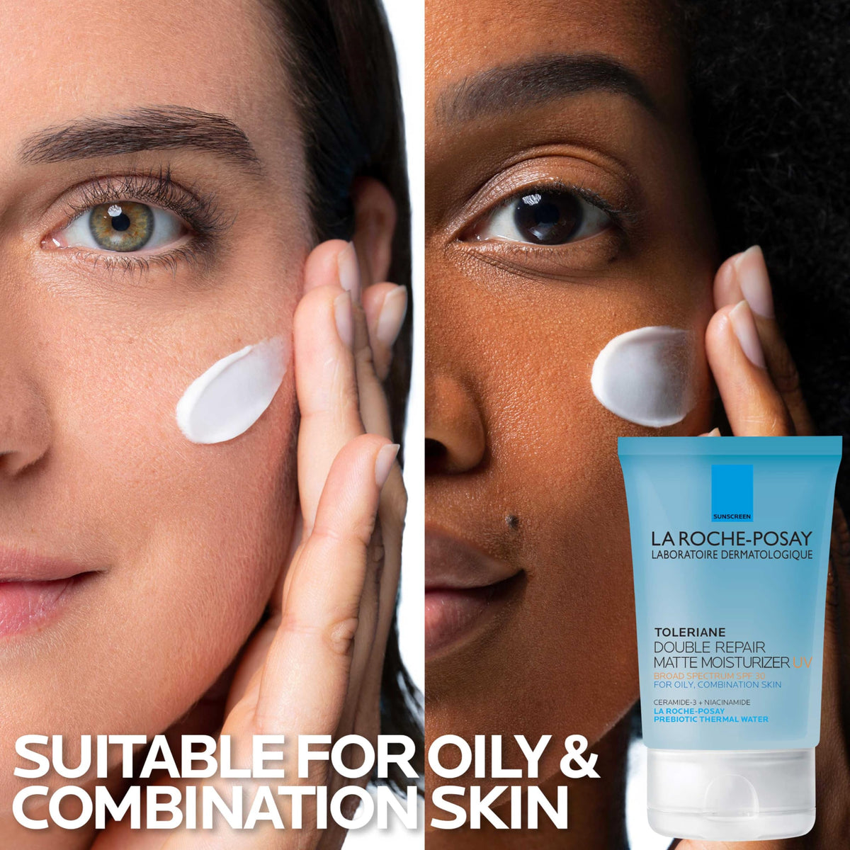 La Roche-Posay moisturizer applied on skin demonstrating reduced shine