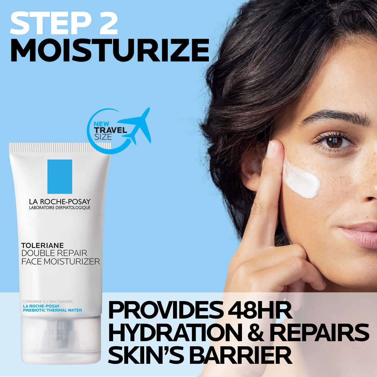 La Roche-Posay Double Repair Moisturizer 40ml tube showing travel-ready benefit