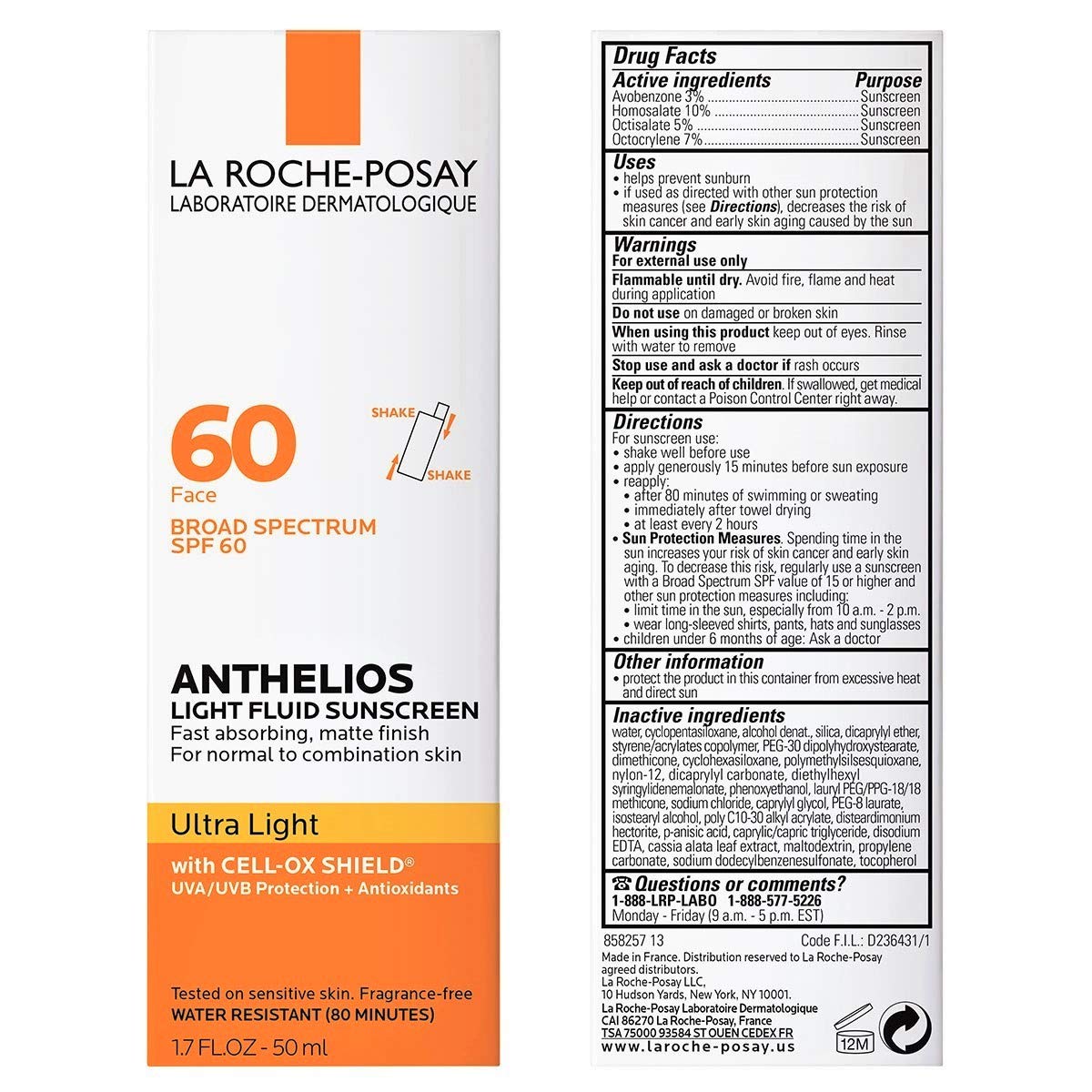 La Roche-Posay open cap with fluid texture visible, fast-absorbing feel for easy application