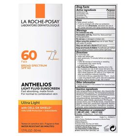 La Roche-Posay open cap with fluid texture visible, fast-absorbing feel for easy application