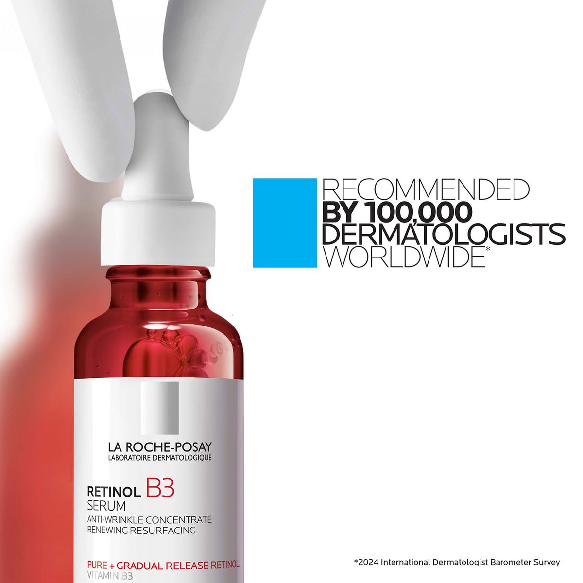 La Roche-Posay bottle next to a ruler showing 1.0 fl oz size and portability