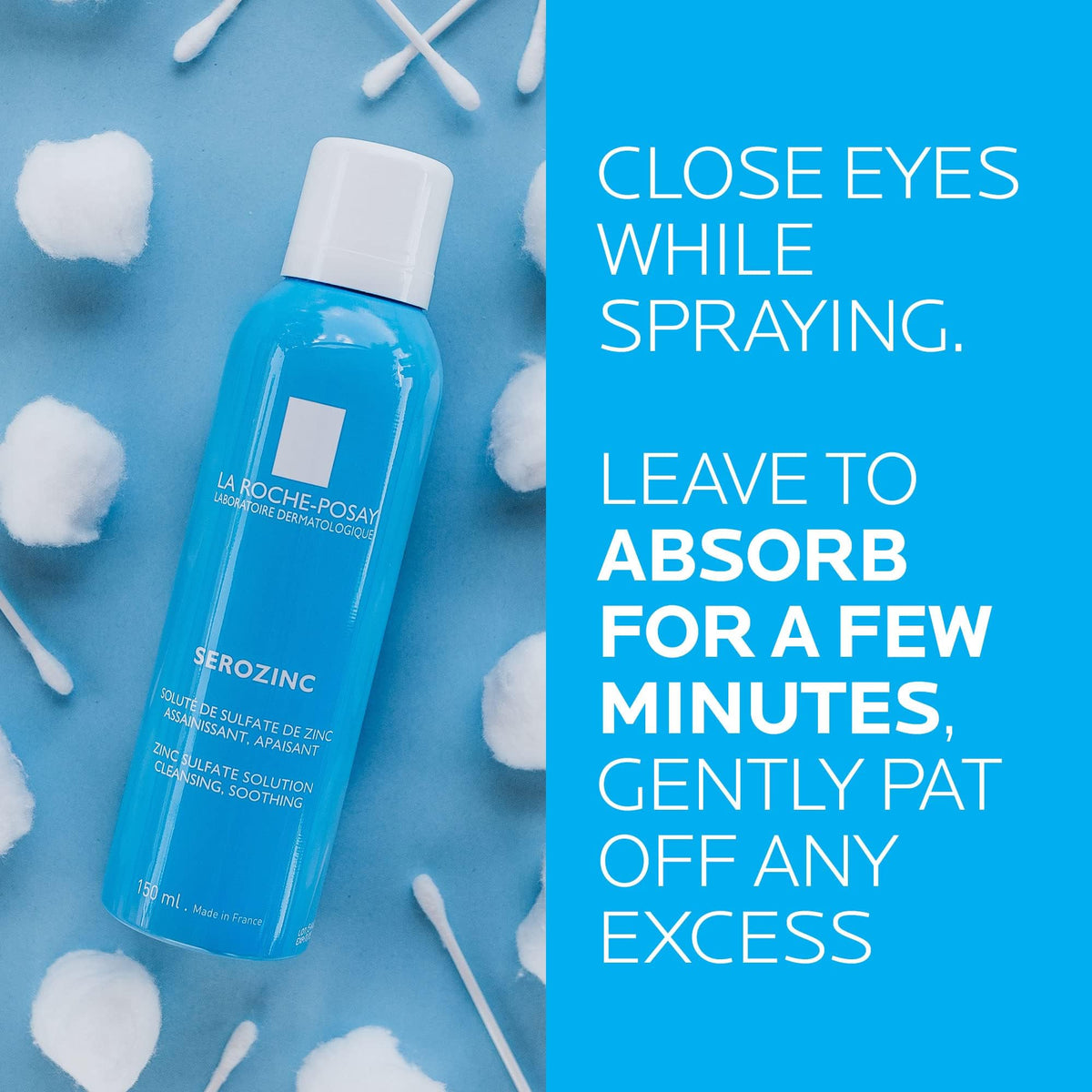 La Roche-Posay Serozinc nozzle close-up illustrating fine mist spray for even oil control