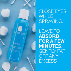 La Roche-Posay Serozinc nozzle close-up illustrating fine mist spray for even oil control