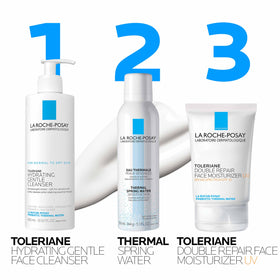 La Roche-Posay next to a credit card showing compact size and portability for travel and touch-ups