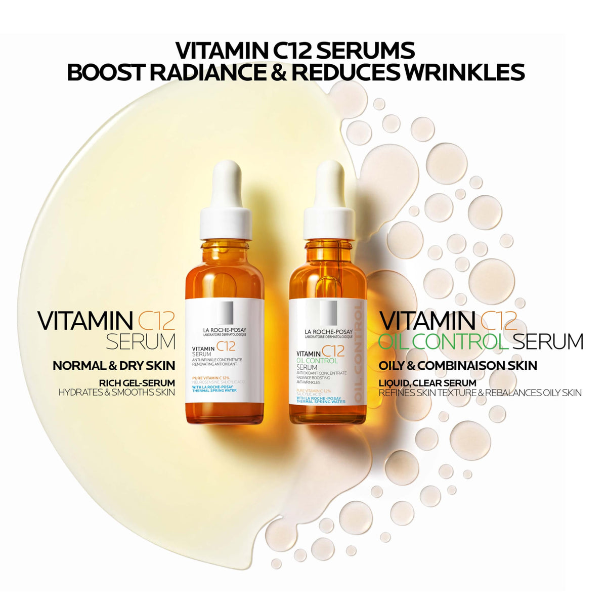 La Roche-Posay texture close-up of serum drop highlighting fast absorption and lightweight feel