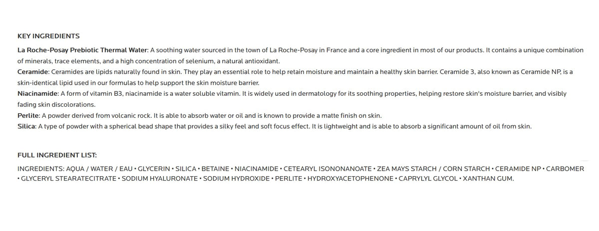 La Roche-Posay being applied to cheek demonstrating matte, pore-refining effect