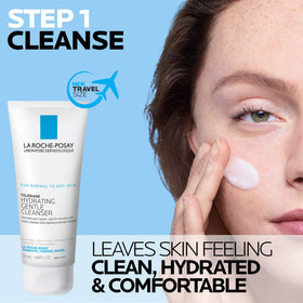 La Roche-Posay cleanser pump close-up demonstrating mild dispensing for gentle cleansing