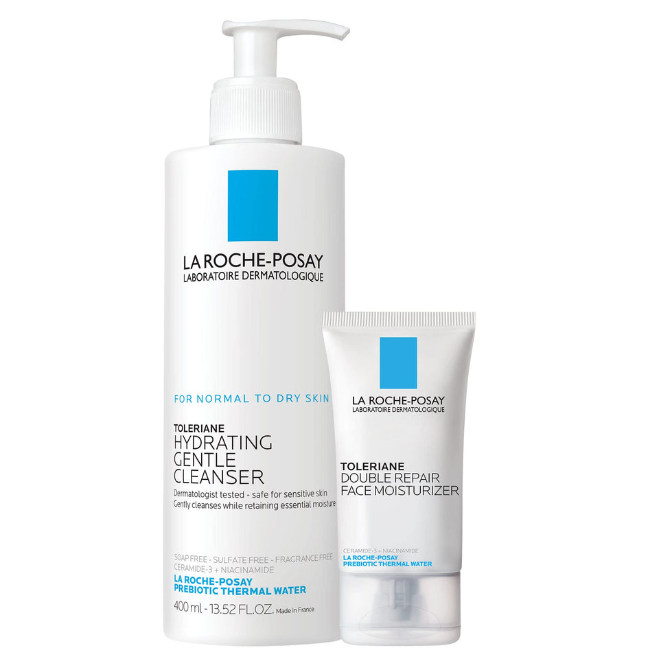 La Roche-Posay front packaging showing both Toleriane products benefits hydration