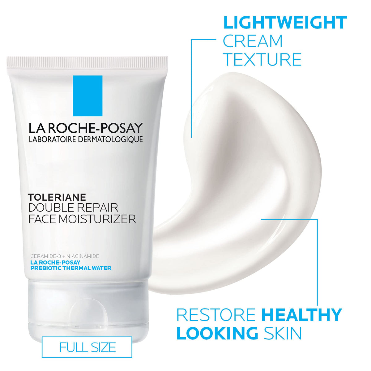 La Roche-Posay product label closeup highlighting ceramide and niacinamide ingredients