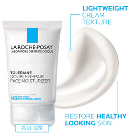 La Roche-Posay product label closeup highlighting ceramide and niacinamide ingredients
