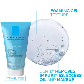 La Roche-Posay travel set held in hand to show compact size and convenient travel benefit