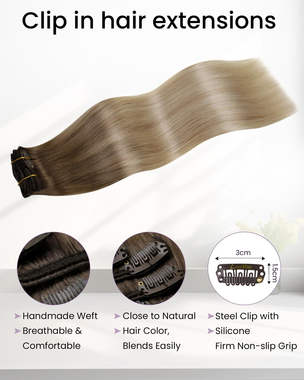 LaaVoo weft texture close-up showing Remy hair smoothness benefit