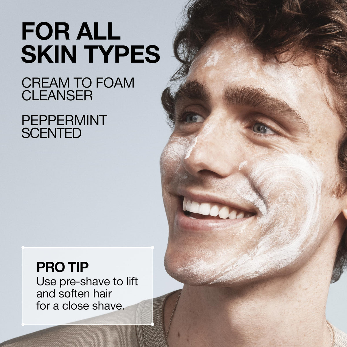 Lab Series foam in hand demonstrating rich lather for effective cleansing