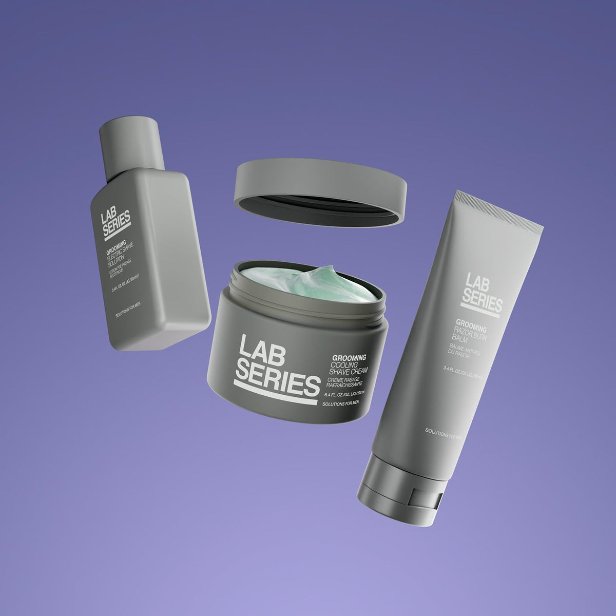 Lab Series lifestyle bathroom vanity display showing grooming routine benefit