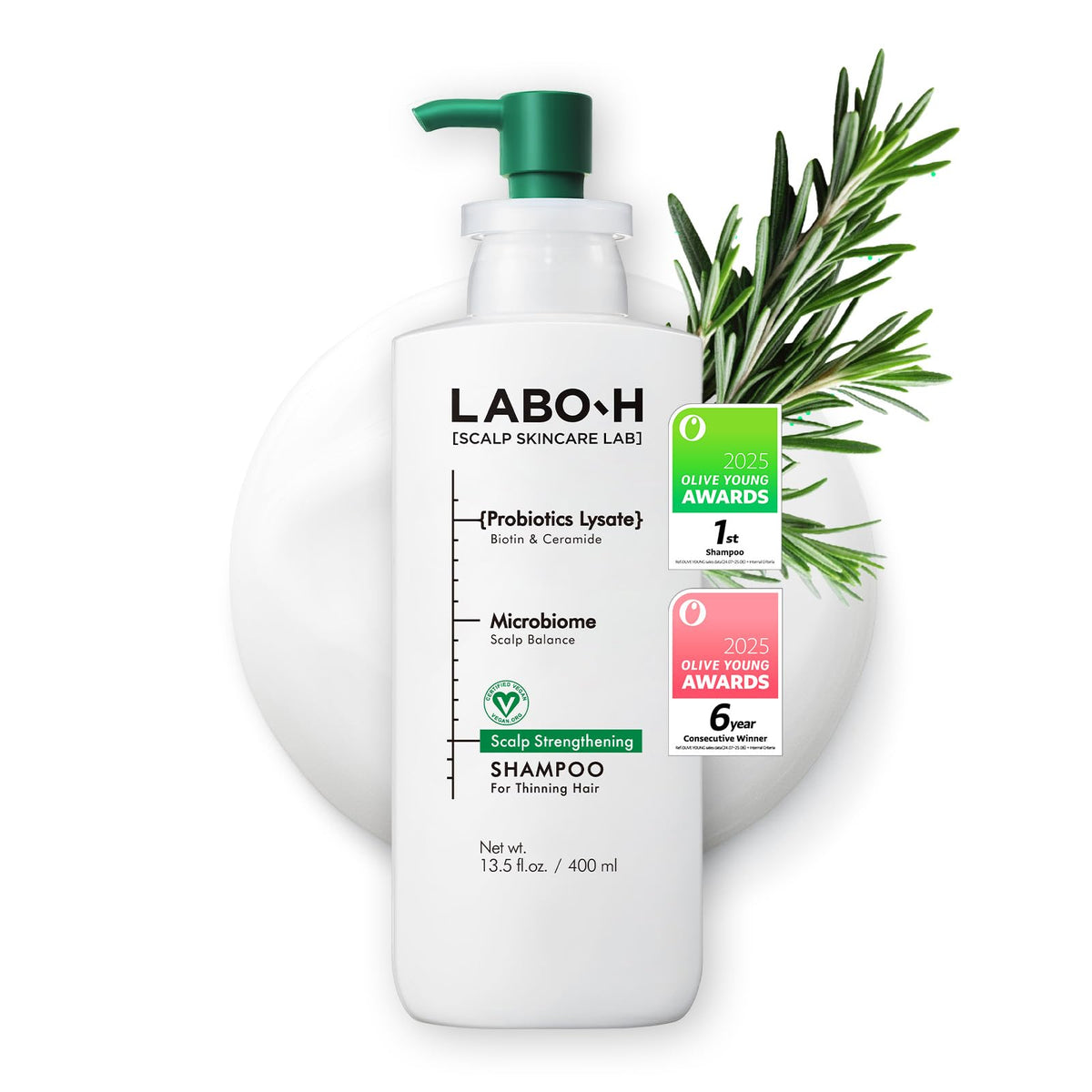 LABO-H front bottle showing label and volume for clear product ID and benefit