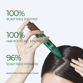 LABO-H being rolled onto a scalp demonstrating massage use and soothing cooling benefit