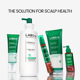 LABO-H shampoo in palms creating foam to show gentle cleansing benefit