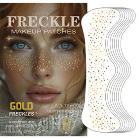 LADDYFOX front packaging showing eight gold glitter freckle patches and benefits