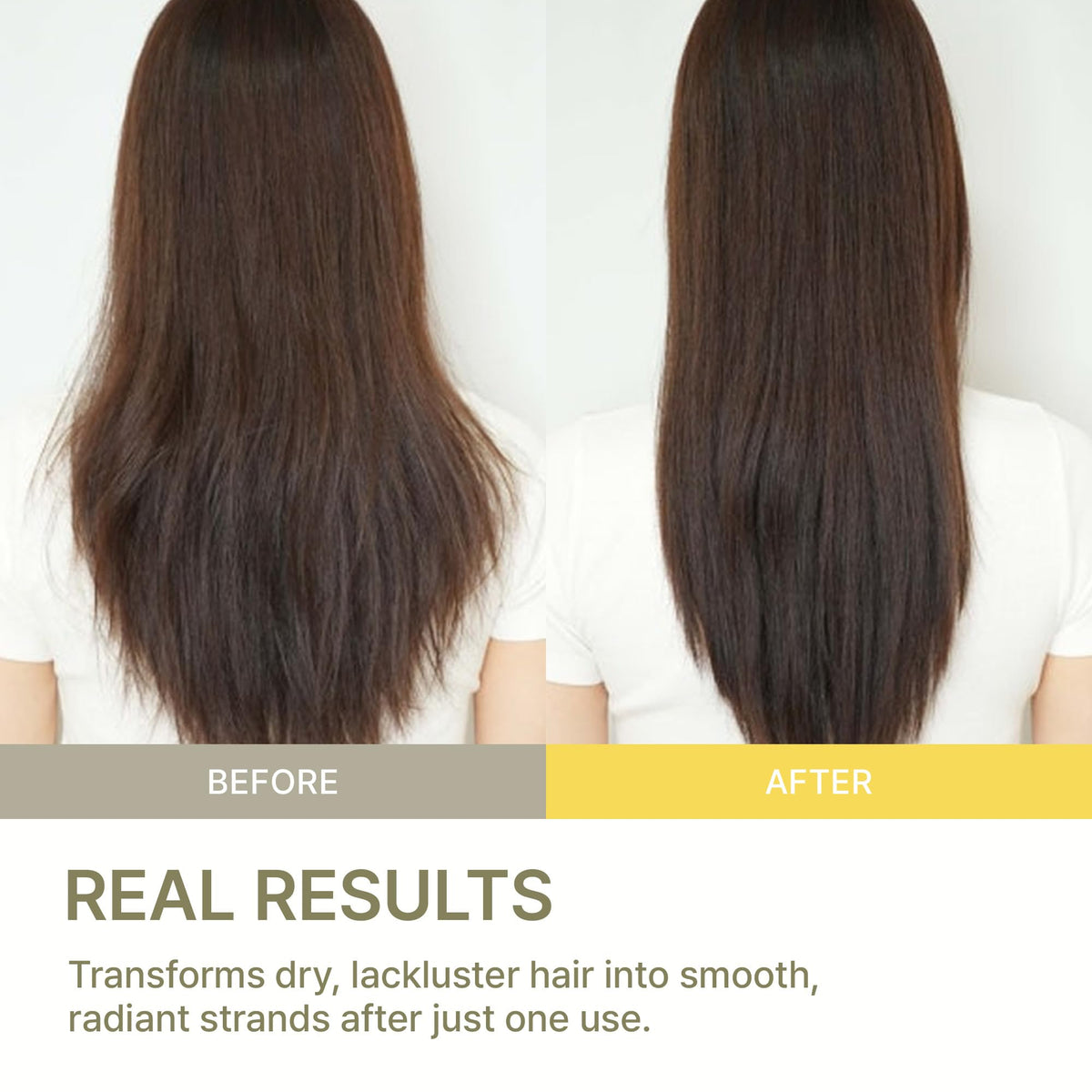 LA'DOR before and after showing frizz control and smoother finish benefit
