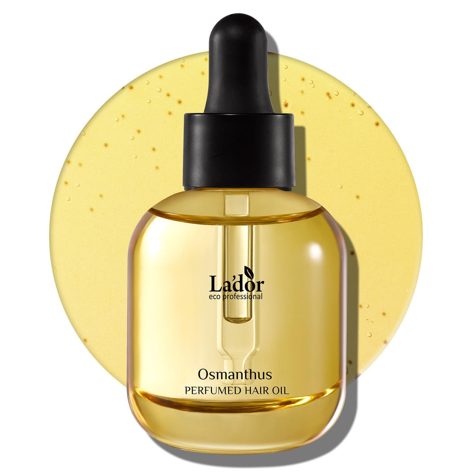 LA'DOR front bottle view showing compact 1 fl oz oil serum and sleek design benefit shine