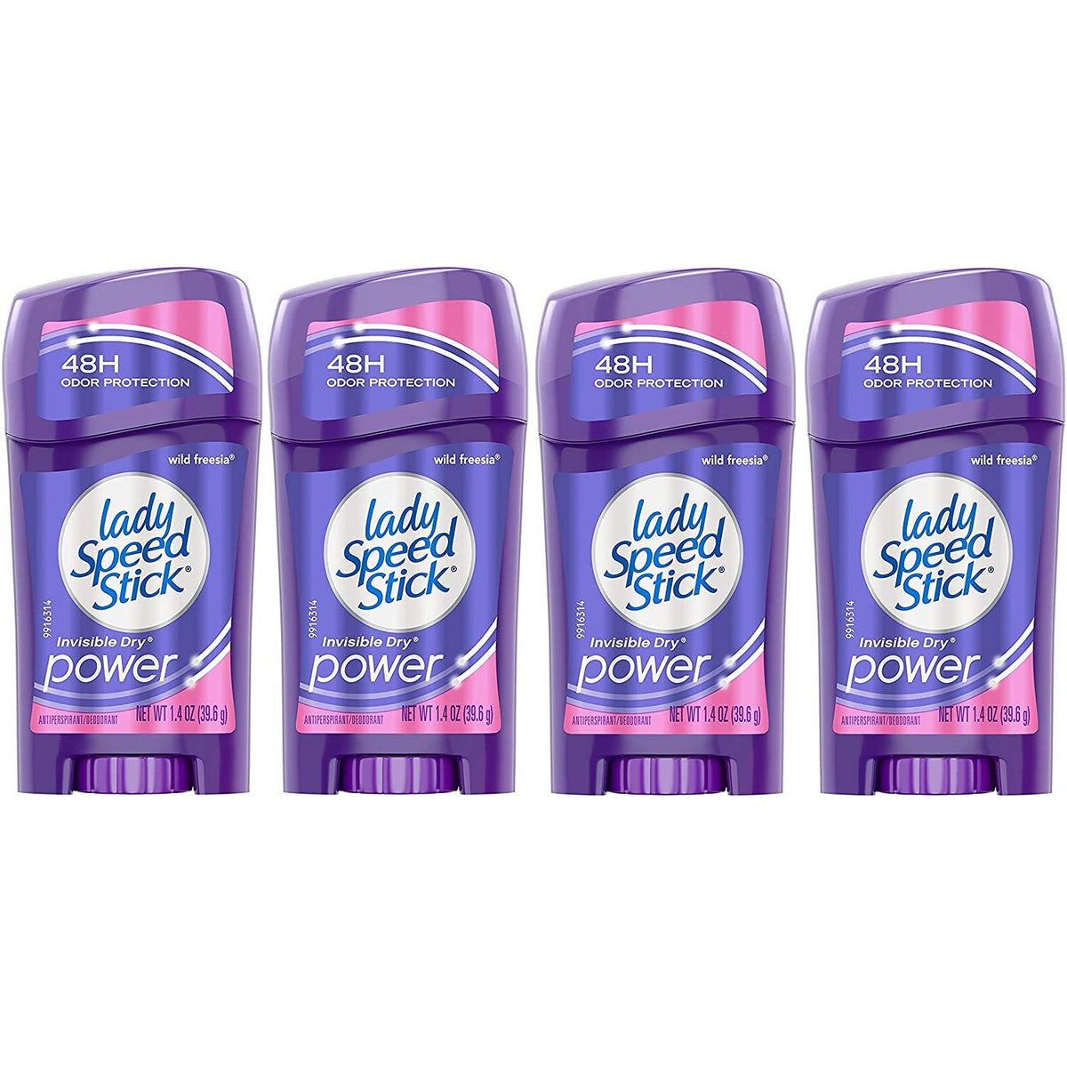 Lady Speed Stick front packaging showing wild freesia scent and clear finish benefit