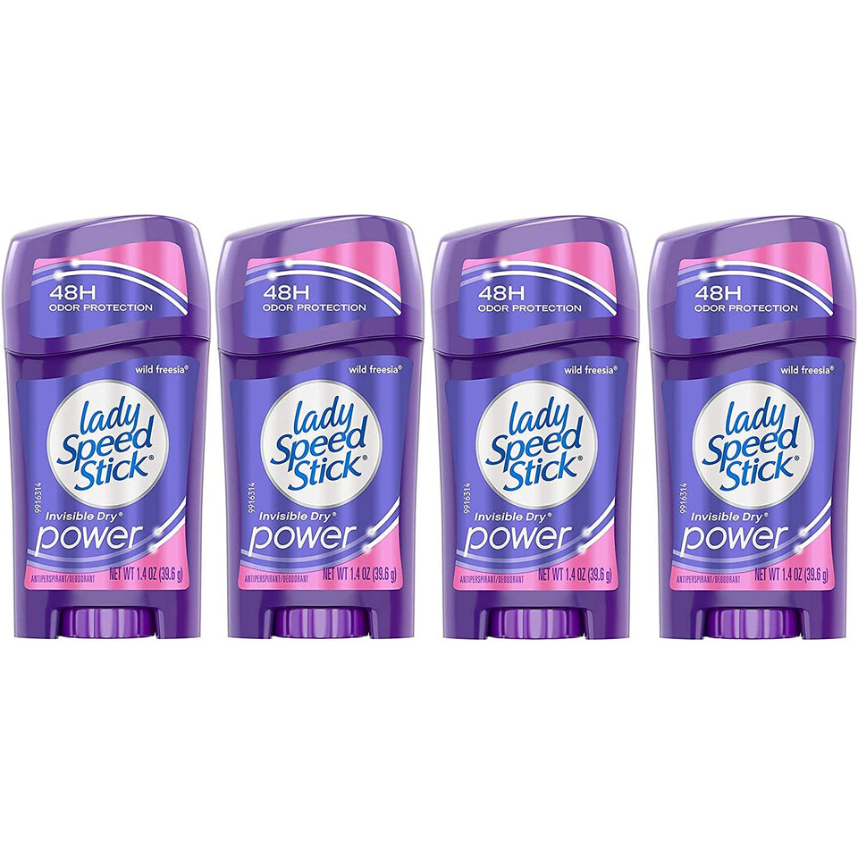 Lady Speed Stick front packaging showing wild freesia scent and clear finish benefit