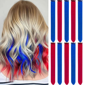 LADYAMZ front packaging showing red and blue clip-in extensions, easy party color