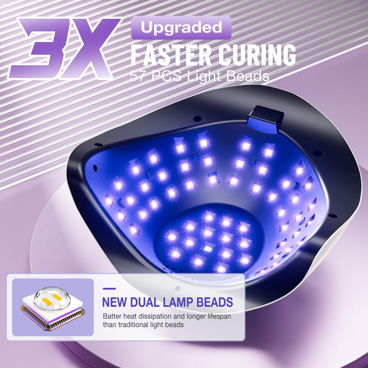 LadyMisty close-up of 57 LED beads delivering even curing coverage and fast drying