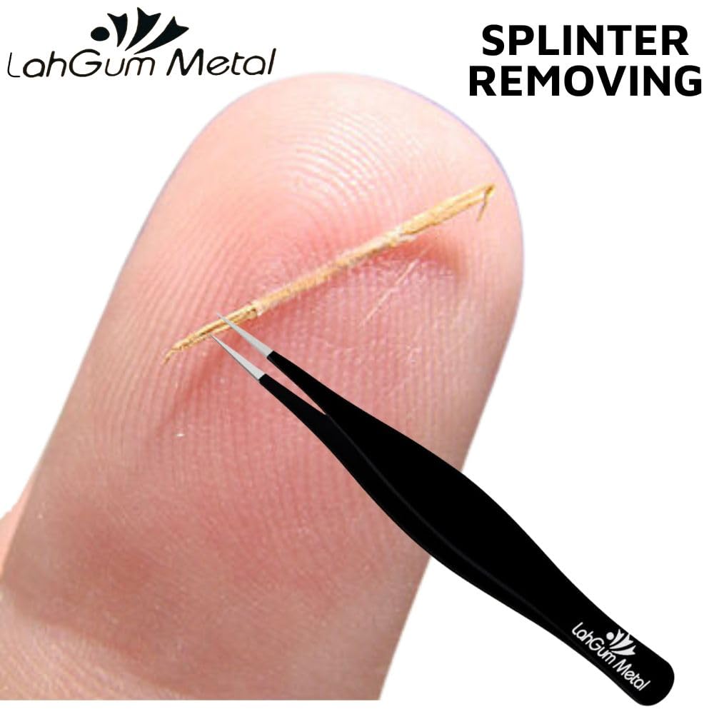 LahGum Metal tweezers beside a coin to show slim scale and pocket portability