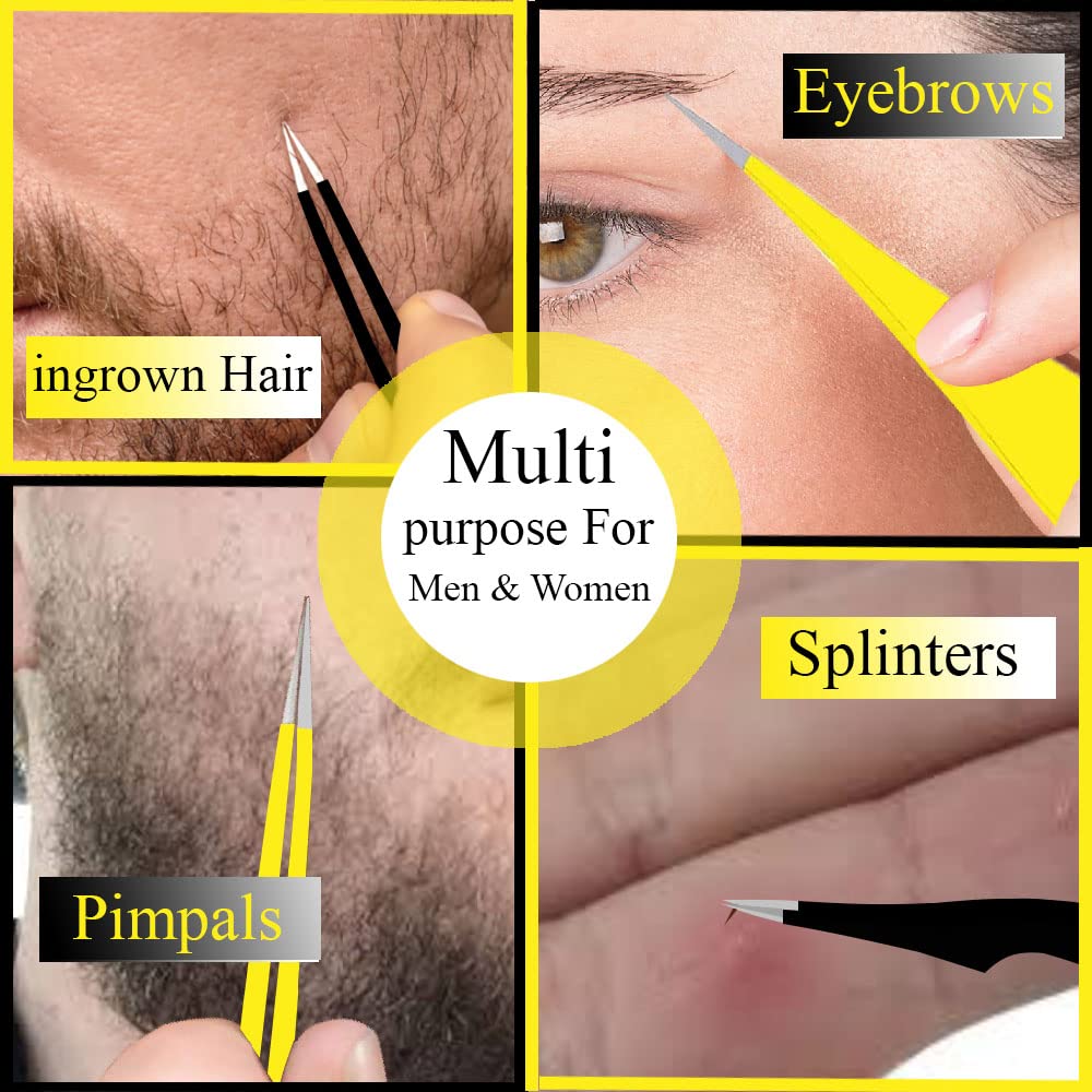 LahGum Metal tweezer extracting a fine eyebrow hair with controlled precision