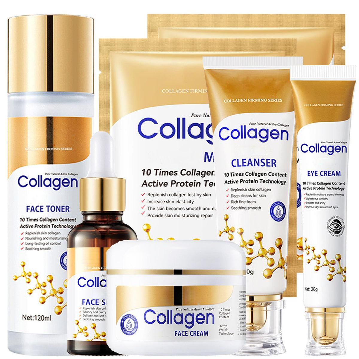 LAIKME front packaging showing six-piece collagen skincare set and clear benefits