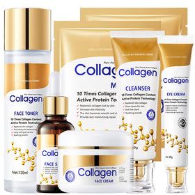 LAIKME front packaging showing six-piece collagen skincare set and clear benefits