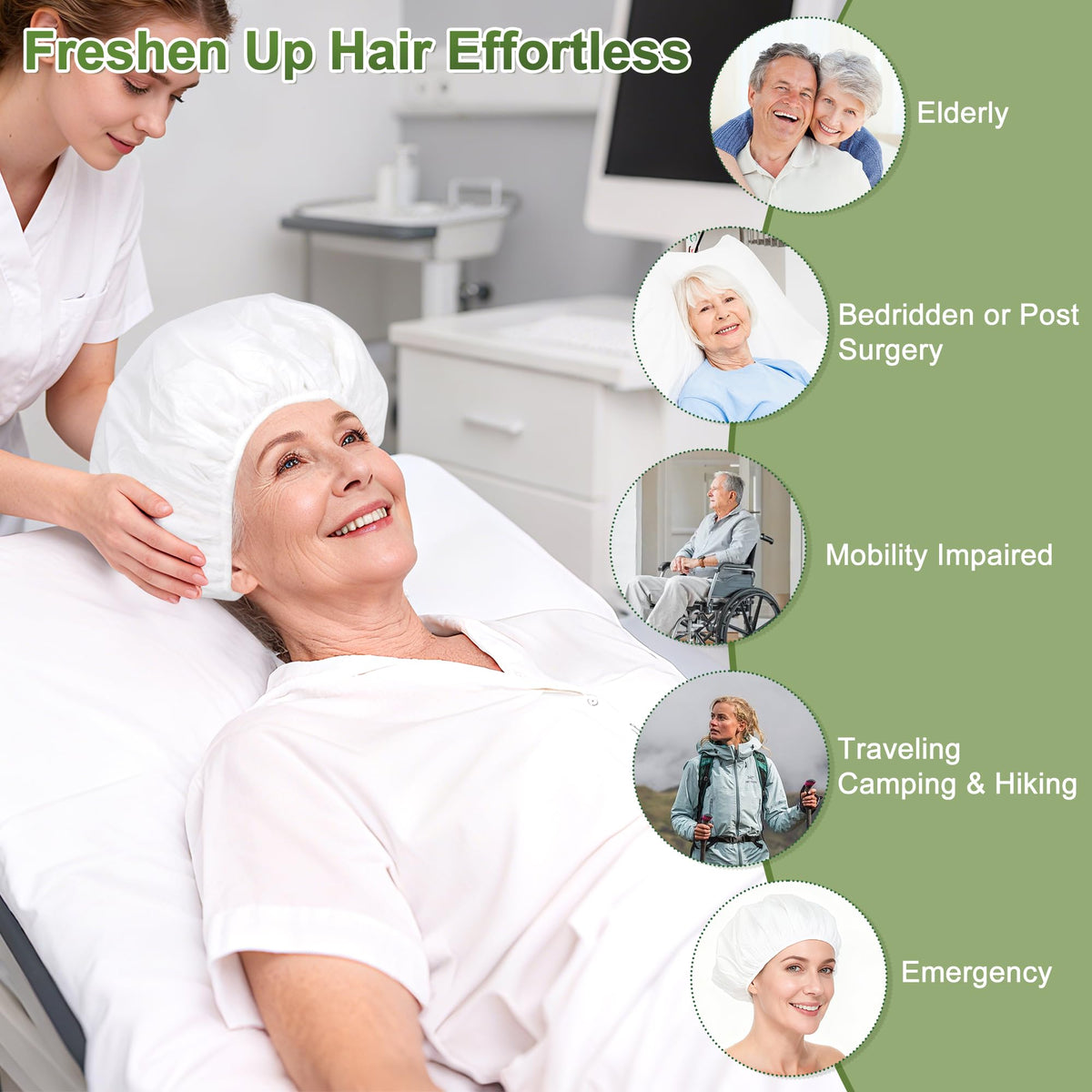Lajowia cap used with wheelchair user showing safe, low-movement wash