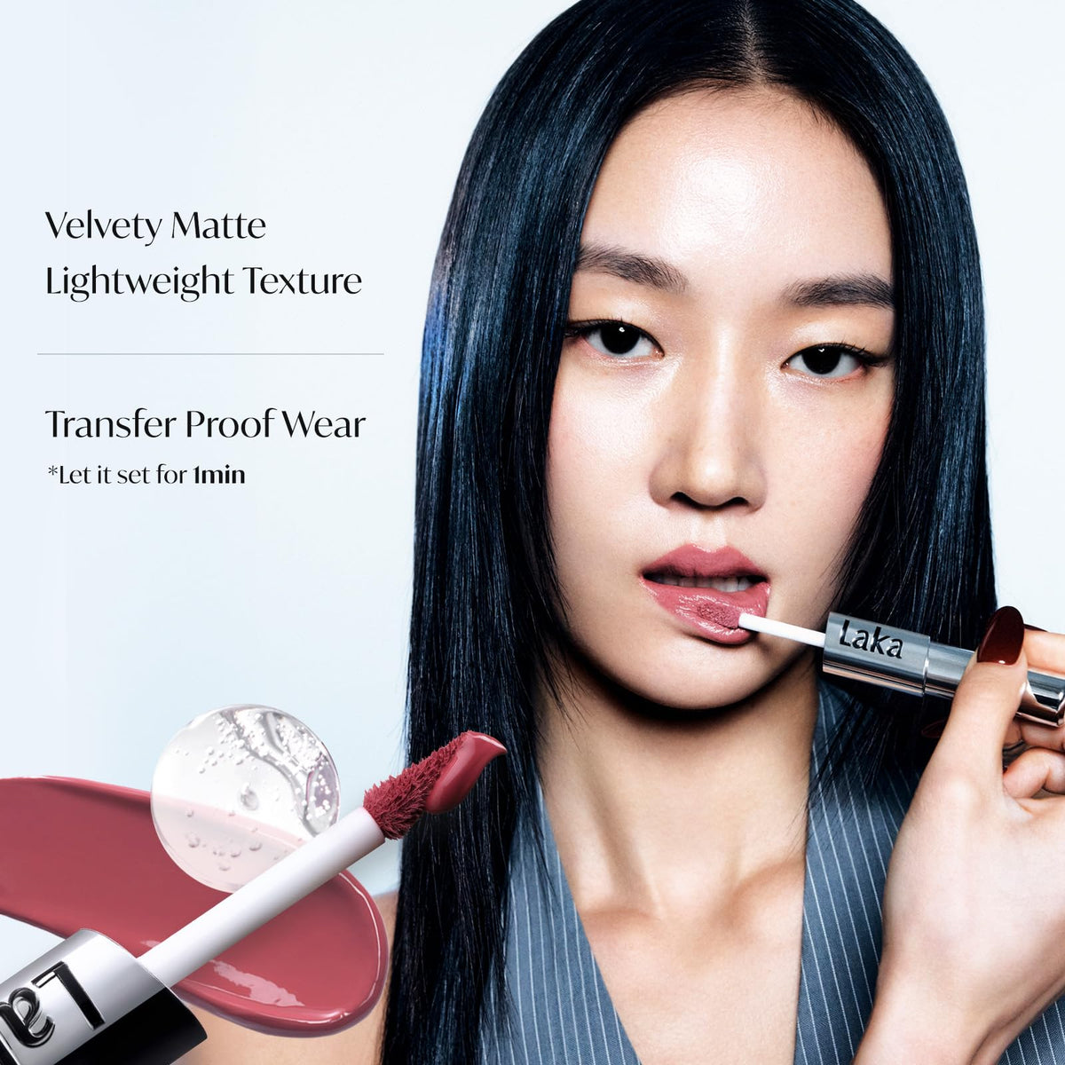 Laka lip applied on model illustrating natural-looking long-wear color