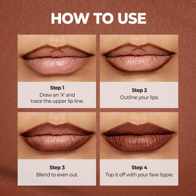 Model applying Laka lip liner in lifestyle shot showing natural contouring benefit
