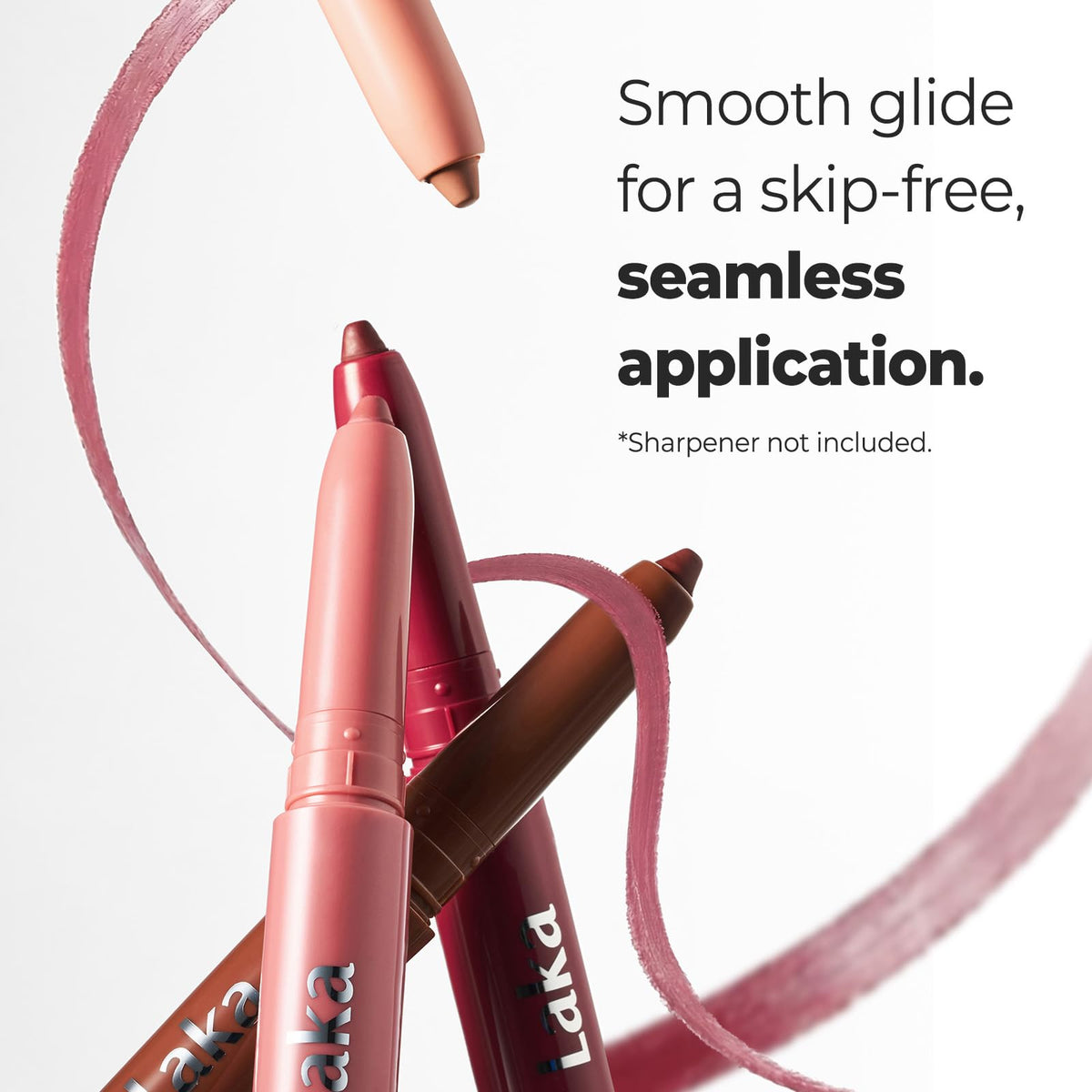 Laka swatch on lips in studio lighting illustrating Suede Pink natural matte finish benefit