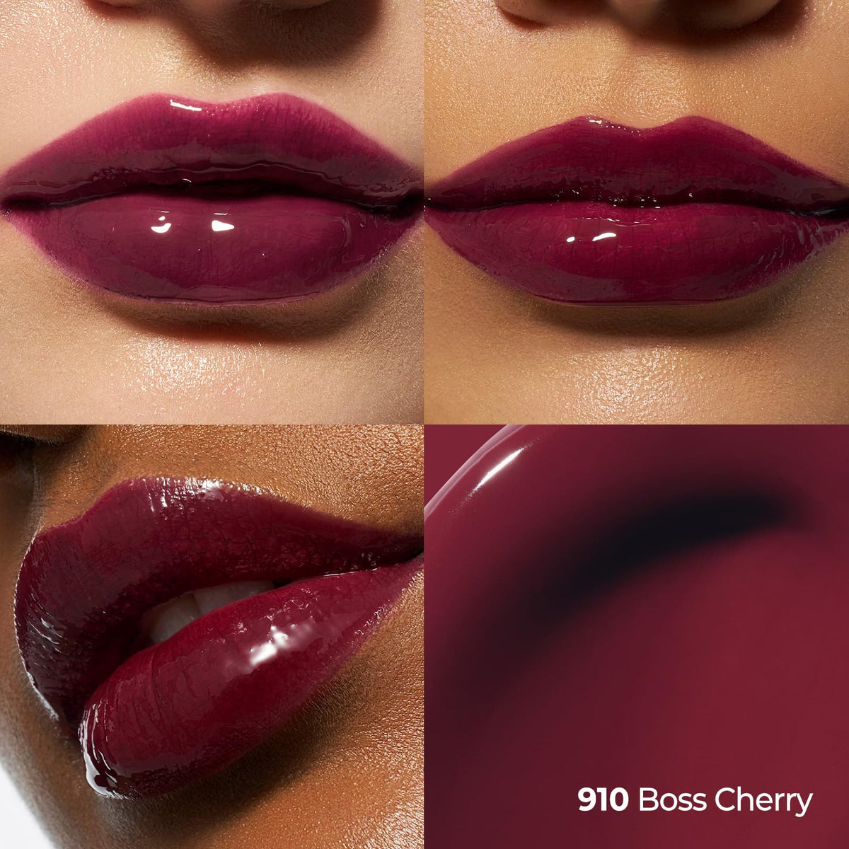 Laka matte color swatches demonstrating #910 Boss Cherry pigment payoff