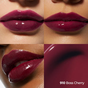 Laka matte color swatches demonstrating #910 Boss Cherry pigment payoff
