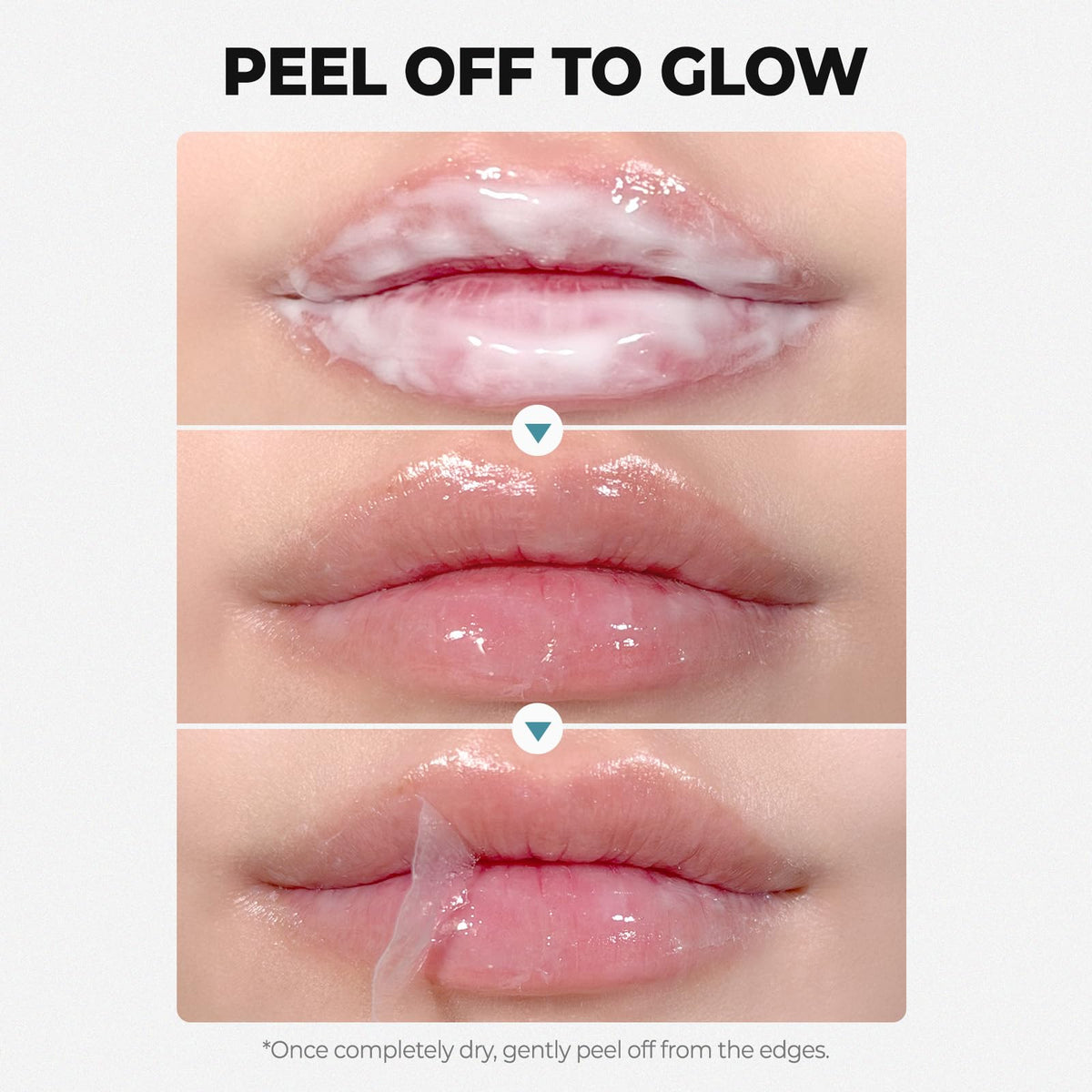 Laka peel-off process lifting flakes for visibly smoother lips