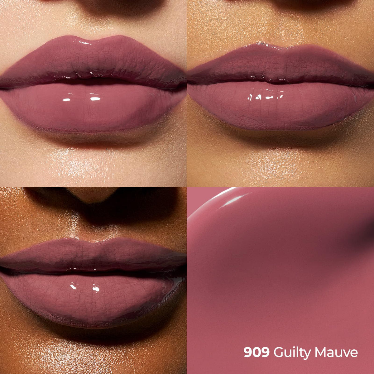 Laka color swatches on arm showing Guilty Mauve payoff and blendability